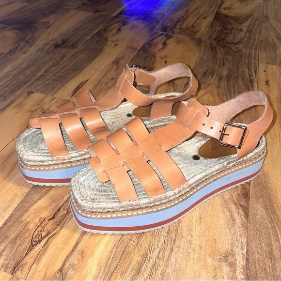 Anthropologie Women Sporty Platform Leather Tan Espadrille Shoes Sz 8.5 - Picture 5 of 9